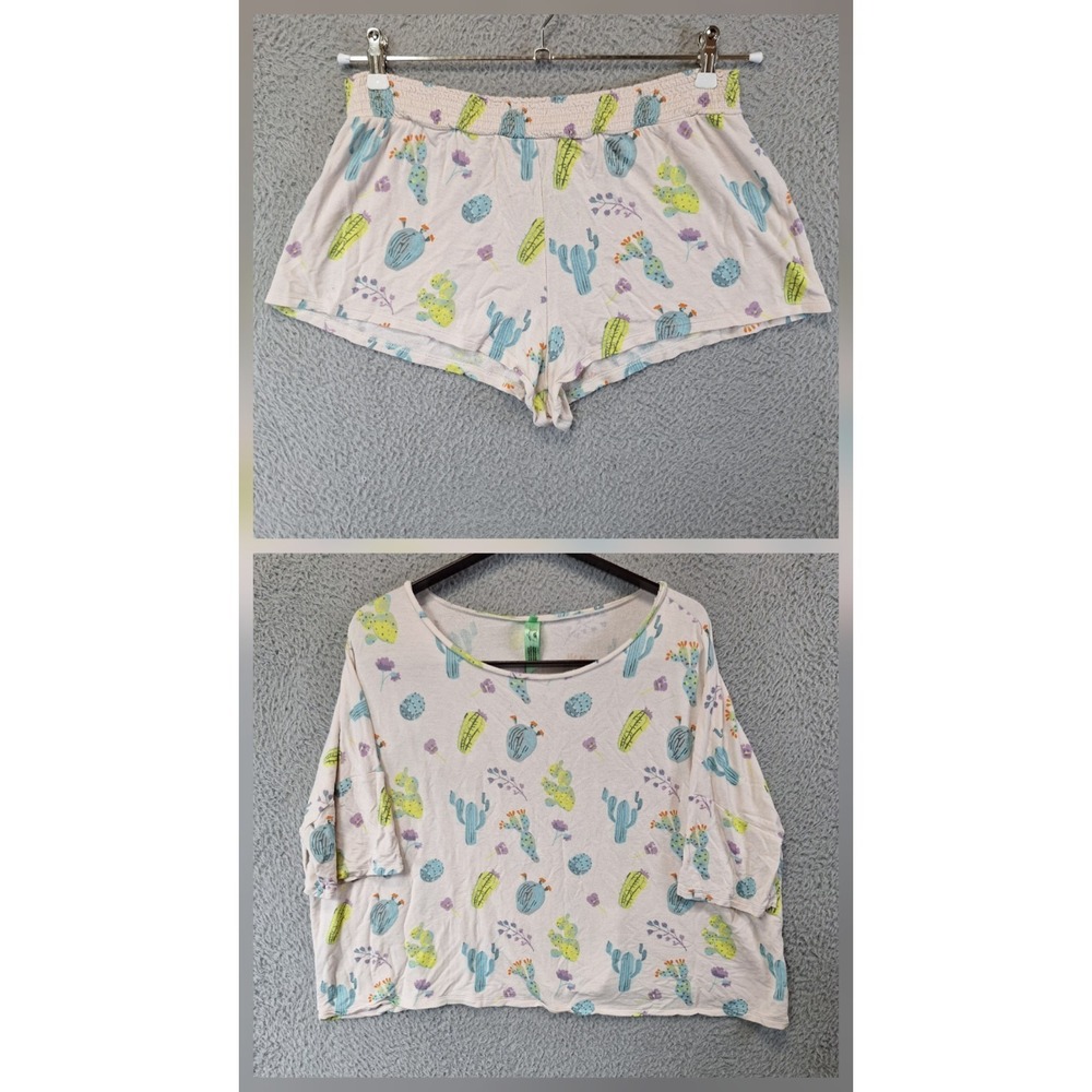 Honeydew Intimates 2 Piece Crop Top & Shorts Womens L Multi Cactus Print Pajama